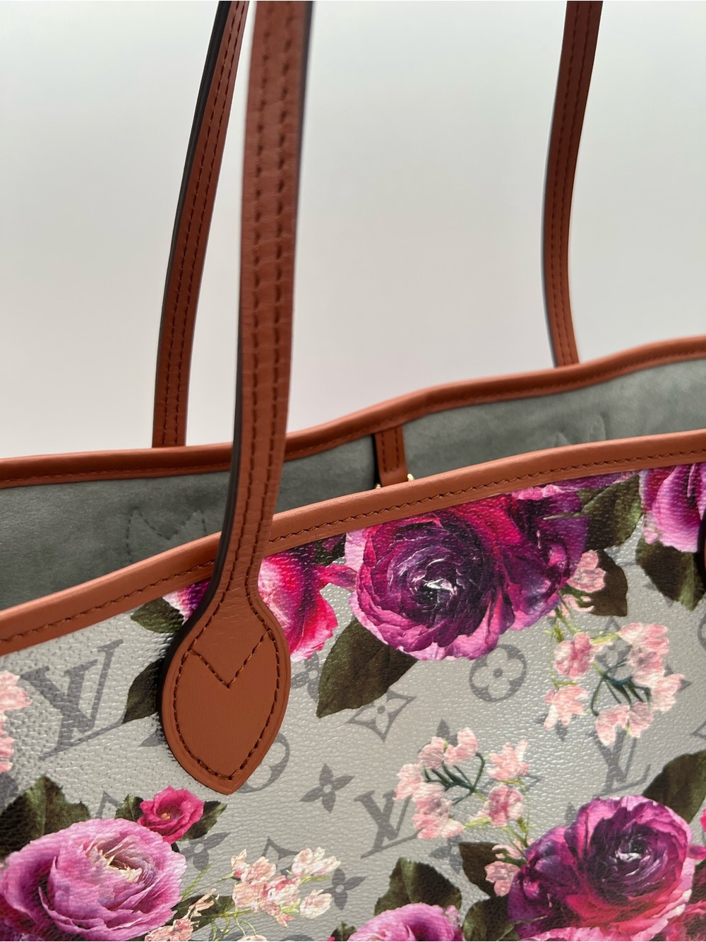 LOUIS VUITTON NEVERFULL MM GARDEN FLOWER ROSES SILVER Metallic BAG Pouch RARE😍🔥 - Picture 15 of 16